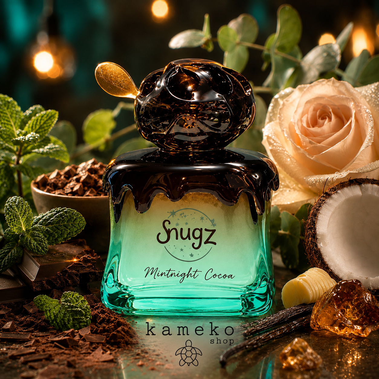 Mintnight Cocoa Snugz- Perfume  con notas frescas y aromáticas sobre un fondo cremoso, dulce y reconfortante.