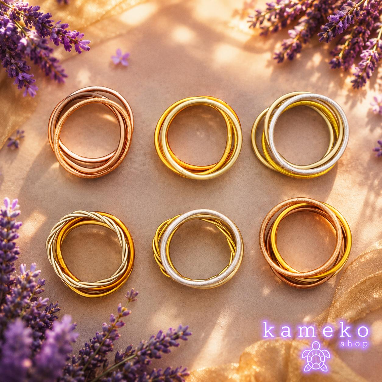 Pulseras Doradas Flexibles (Set 4) – Efecto Pan de Oro ✨💛(Modelos y Colores Aleatorios)