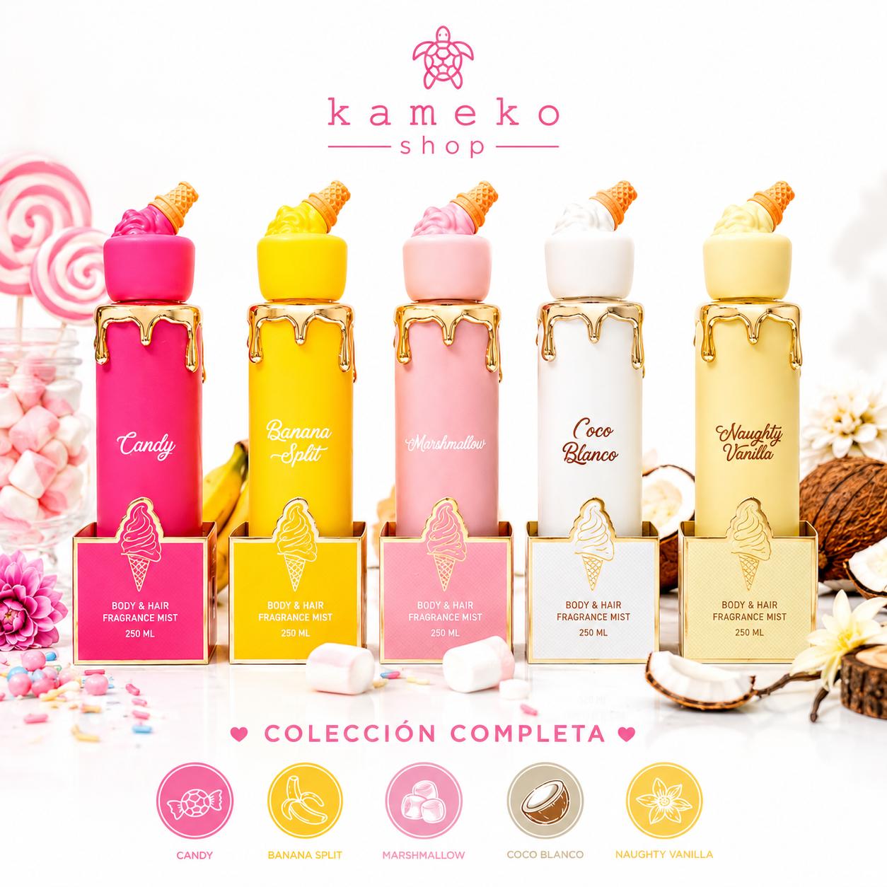 Bruma cuerpo y pelo | Variantes Gourmand | Candy, Banana Split, Marshmallow, Coco Blanco, Naughty Vanilla o Colección Completa