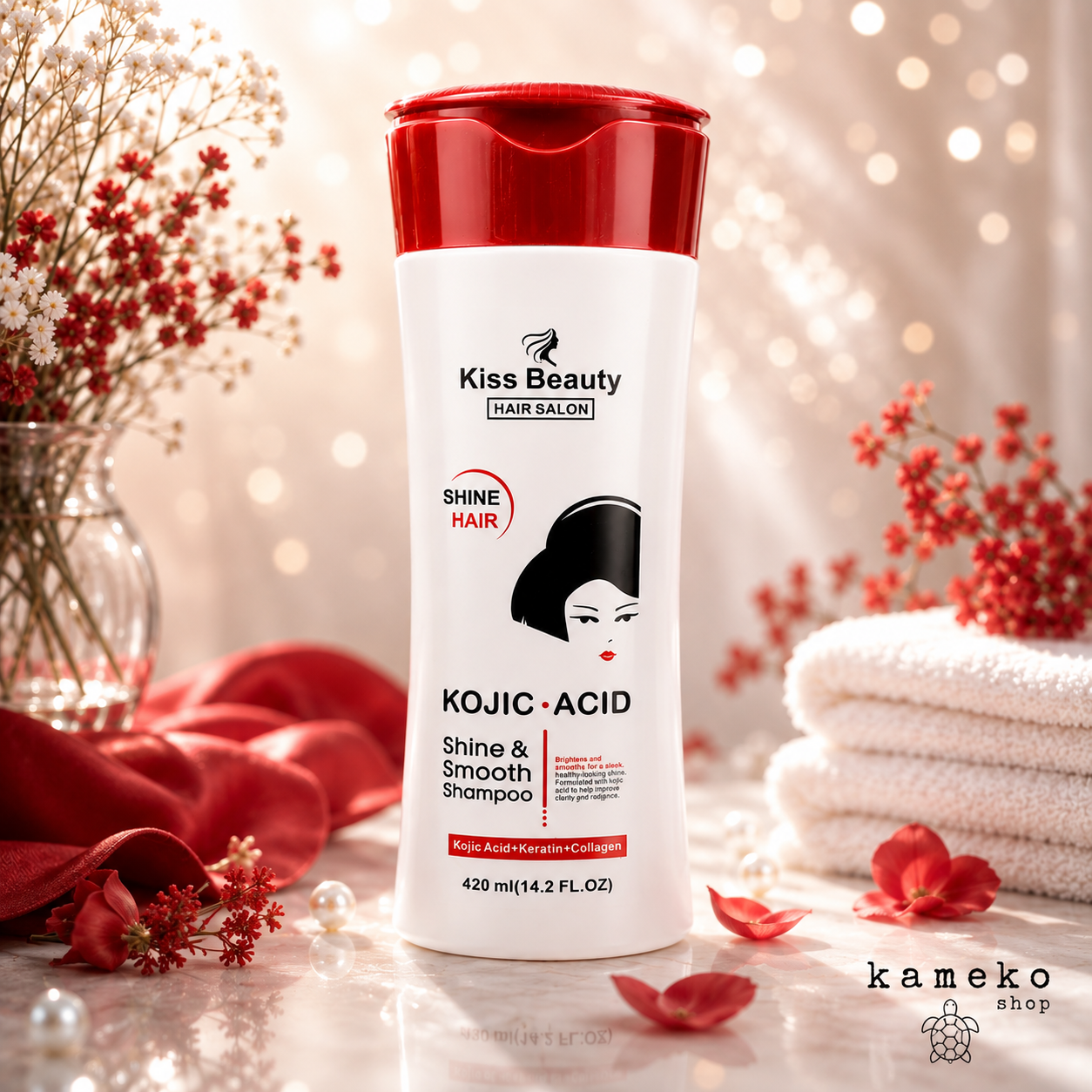Champú Coreano Ácido Kójico 420 ml | Queratina y Colágeno | Brillo, Suavidad y Control del Encrespamiento