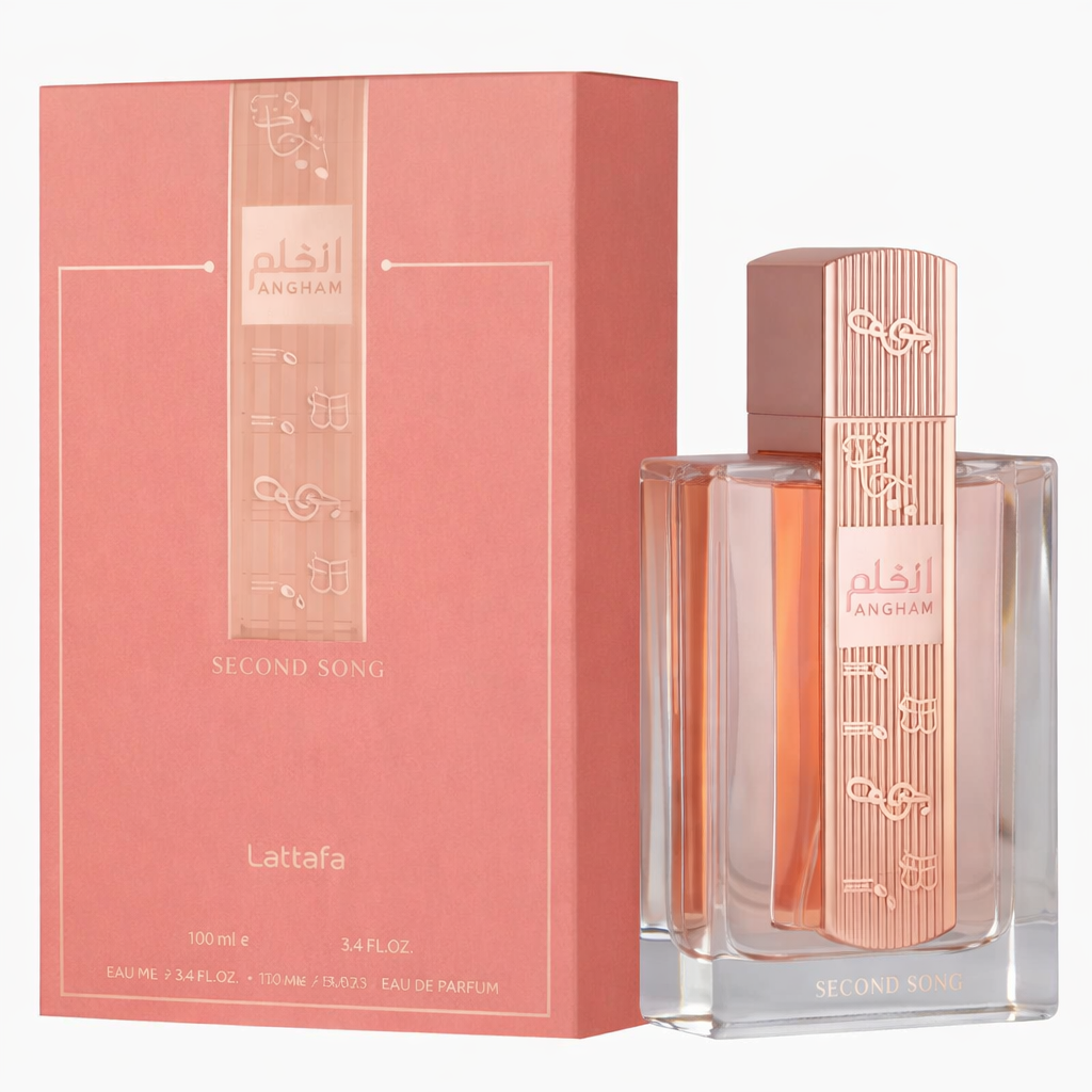 Perfume árabe Angham Second Song Lattafa Eau de Parfum 100 ml – Fragancia floral gourmand con vainilla, praliné y almizcle