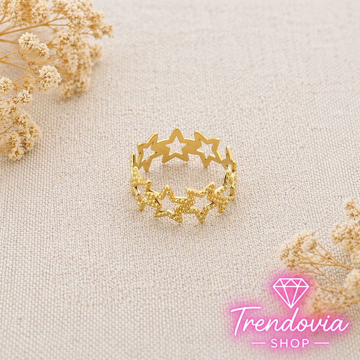 ⭐💍 Anillo de Acero con Estrellas Huecas