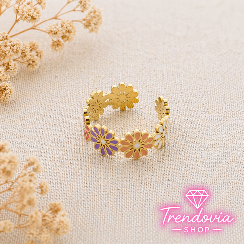 🌸💍 Anillo de Acero con Flores de Esmalte