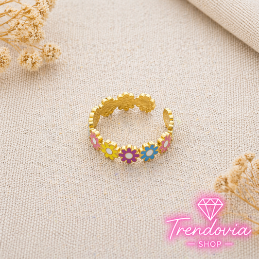 🌼💍 Anillo de Acero con Margaritas de Esmalte