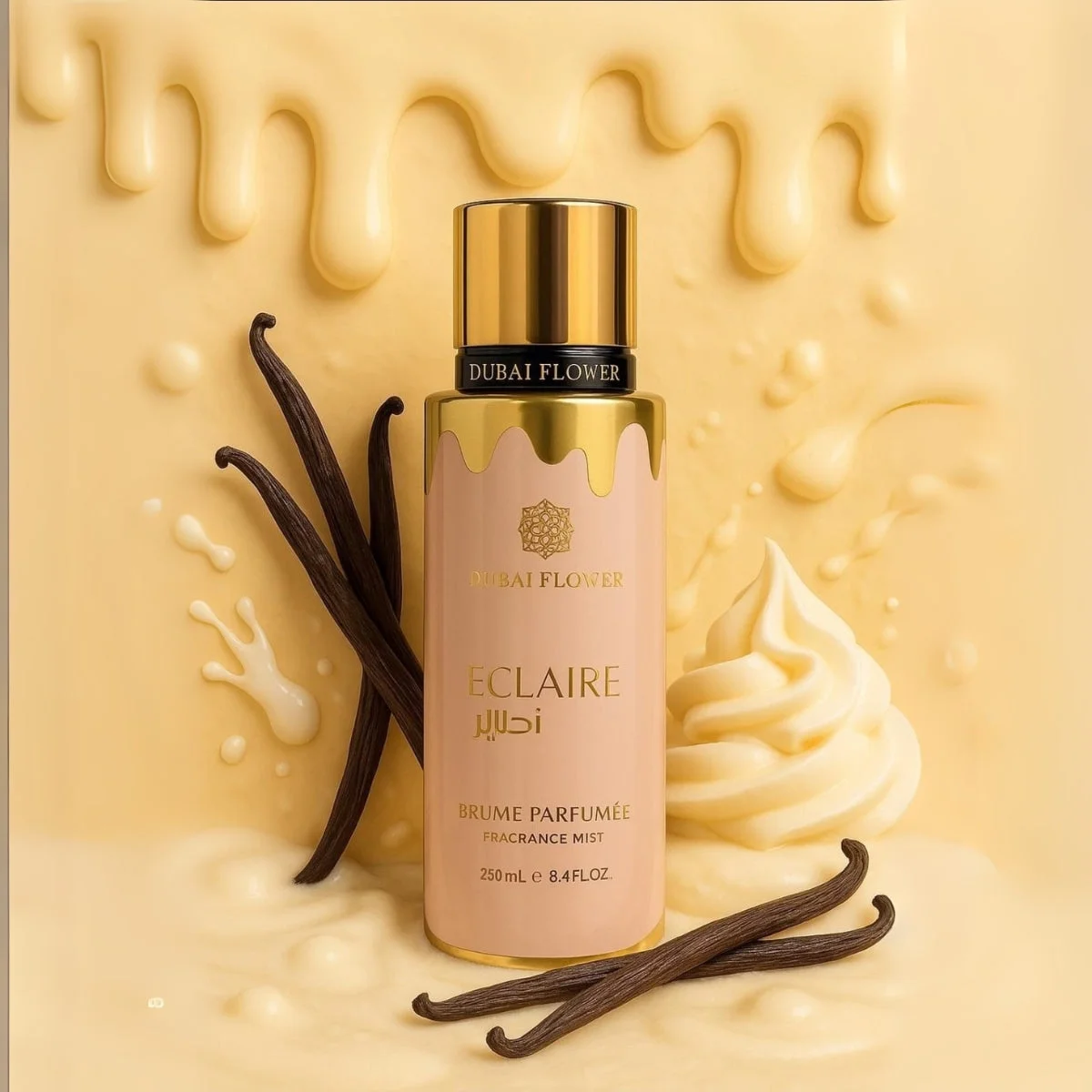 Bruma de Perfume Árabe Éclaire Dubai Flowers – Fragancia Dulce Gourmand con Caramelo y Vainilla – 250 ml