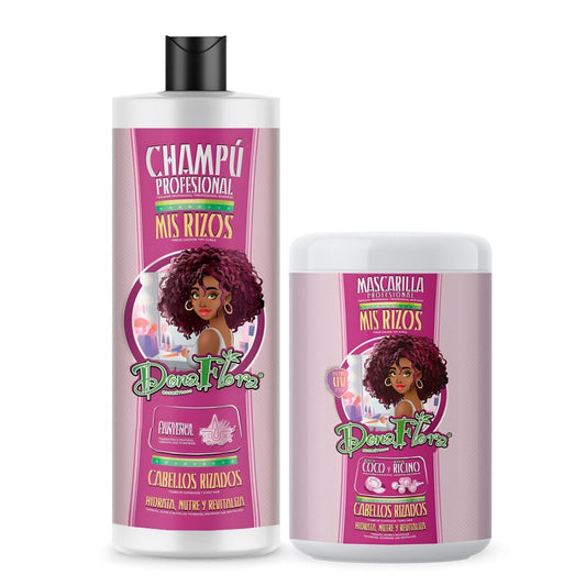 Pack Dona Flora Mis Rizos – Champú 1000 ml + Mascarilla Capilar 1000 ml | Definición, Hidratación y Elasticidad para Rizos