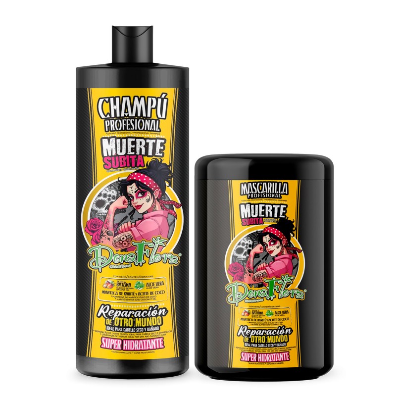 Pack Dona Flora Muerte Súbita – Champú 1000 ml + Mascarilla 1000 ml | Reparación Intensa para Cabello Seco y Dañado