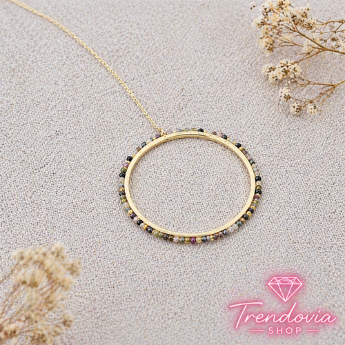 💎 Collar de Acero con Colgante Anilla y Piedras