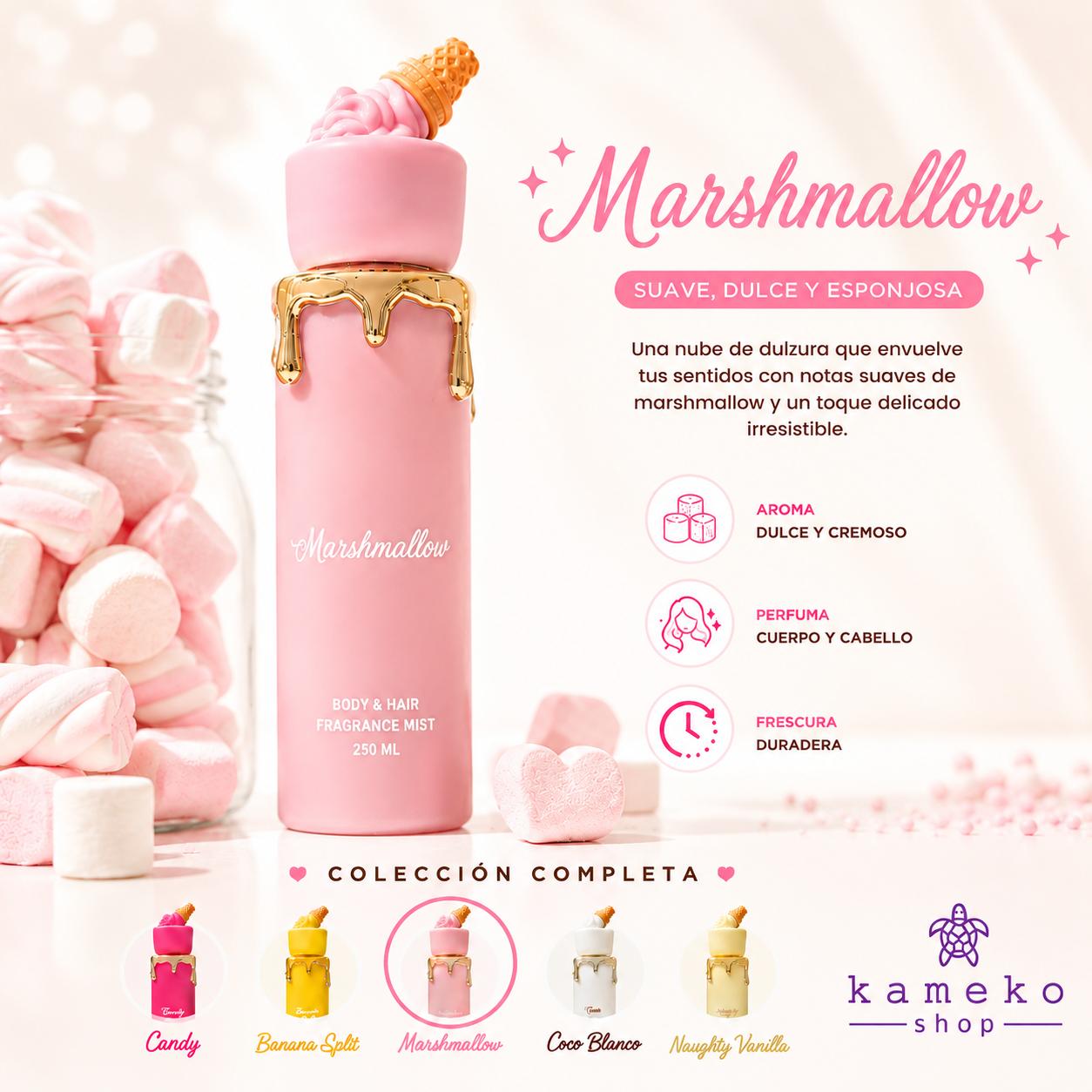 Bruma cuerpo y pelo | Variantes Gourmand | Candy, Banana Split, Marshmallow, Coco Blanco, Naughty Vanilla o Colección Completa