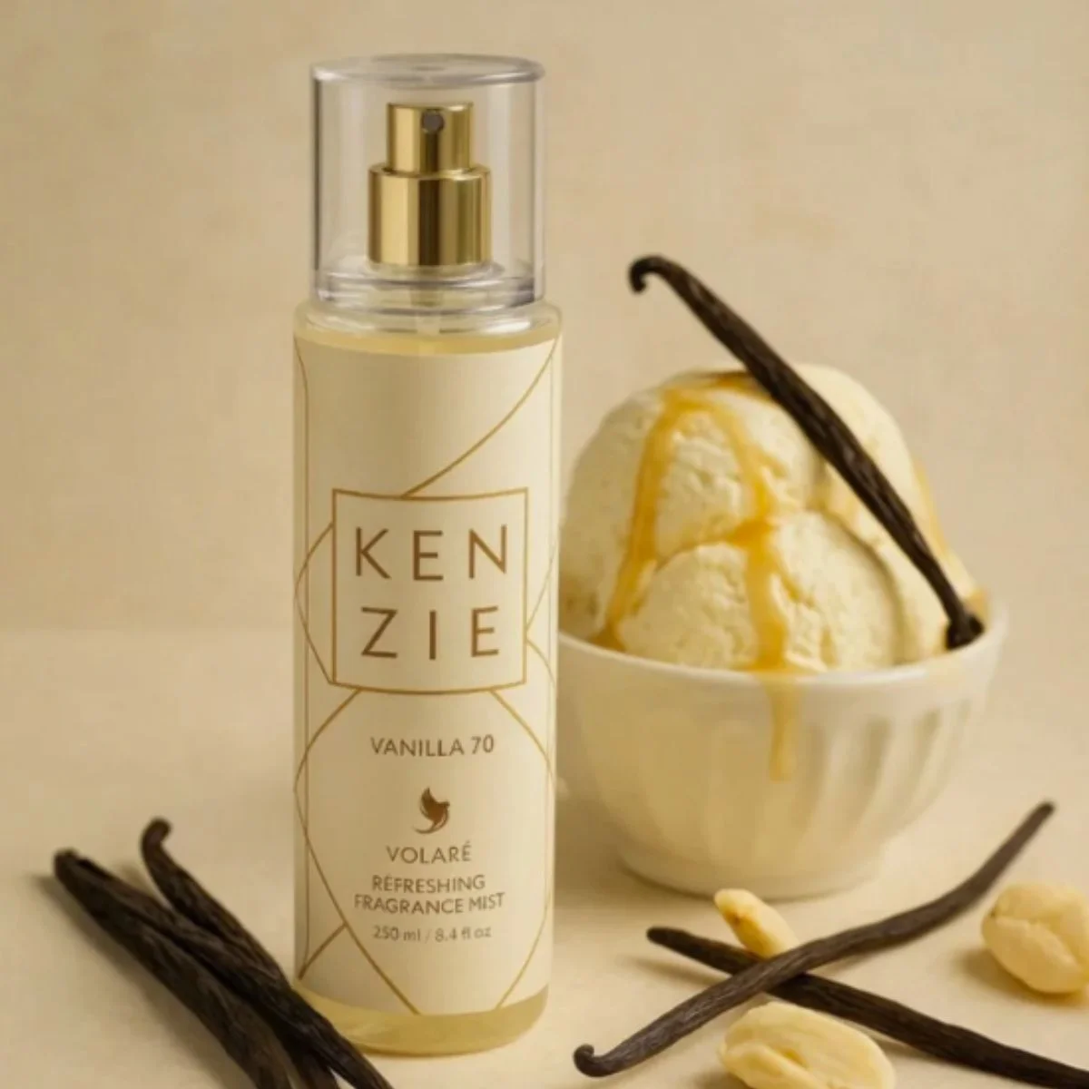 Bruma de Perfume Árabe Vanilla 70 Kenzie – Fragancia Dulce de Vainilla, Praliné y Flores Blancas – 250 ml