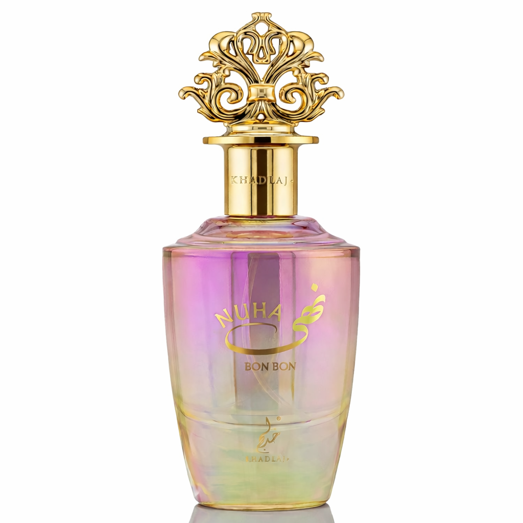Perfume Árabe Nuha Bon Bon Khadlaj – Eau de Parfum Dulce Cremoso con Leche, Fresa, Helado y Vainilla – Fragancia Gourmand Femenina – 85 ml