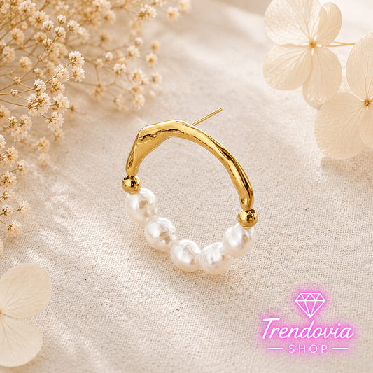 🤍✨ Pendientes de Acero Anilla con Cuentas Imitación Perla