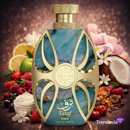 Perfume Árabe Taraf Verde Amaran – Eau de Parfum Dulce y Gourmand con Marshmallow, Vainilla, Coco y Frutas