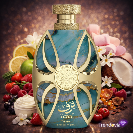 Perfume Árabe Taraf Verde Amaran – Eau de Parfum Dulce y Gourmand con Marshmallow, Vainilla, Coco y Frutas